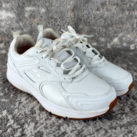 Skechers Size 10 Go Run Consistent Leather Sneakers White Lace Up Shoes 128274W - Picture 1 of 10